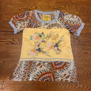 Johnny Was silk embroidered blouse